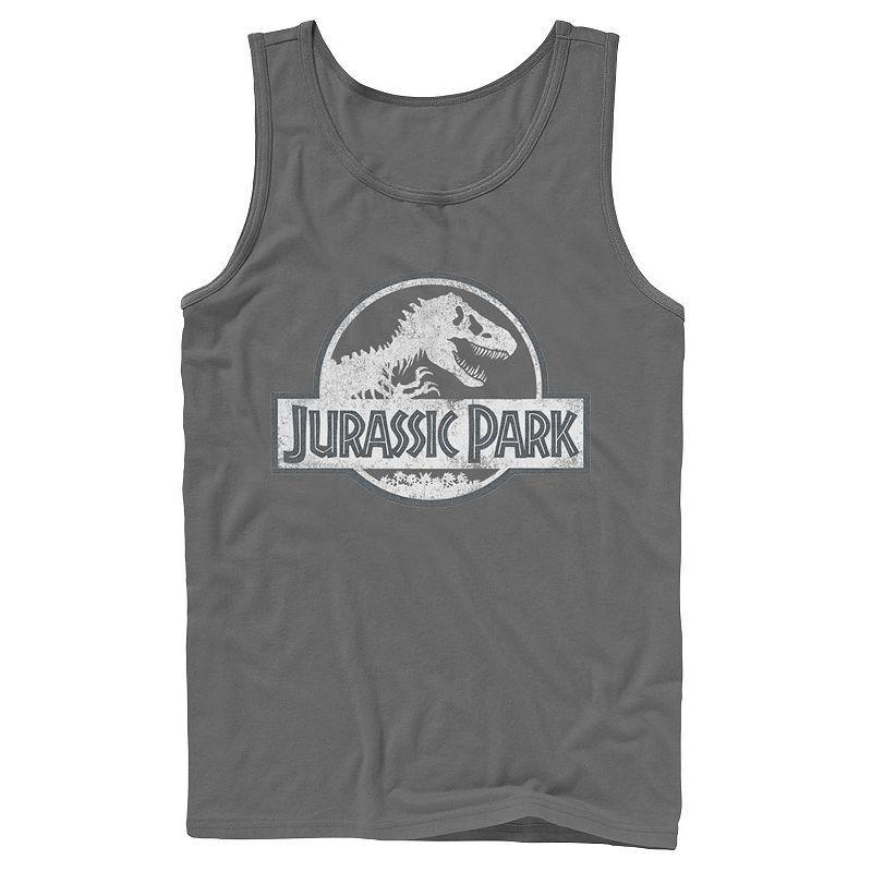 Mens Jurassic Park White Distressed Circle Logo Tank Top Grey Product Image