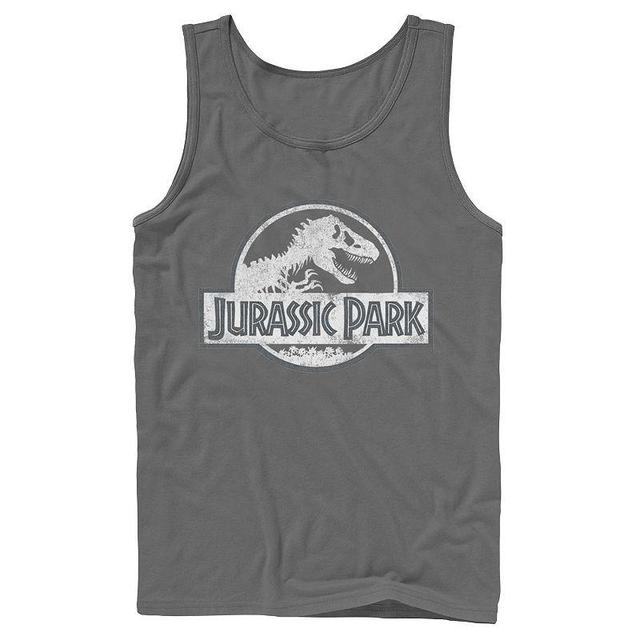 Mens Jurassic Park White Distressed Circle Logo Tank Top Grey Product Image