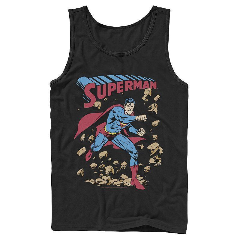 Mens DC Comics Superman Smash Rocks Vintage Poster Tank Grey Product Image