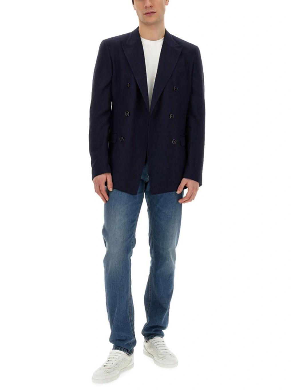 Double-breasted Jacket In Blue Product Image