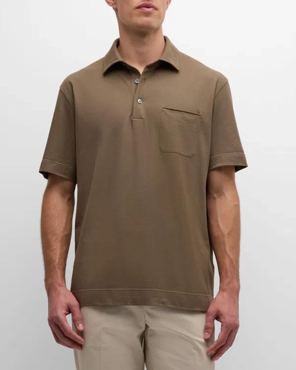 Mens Cotton Polo Shirt with Leather-Trim Pocket Product Image