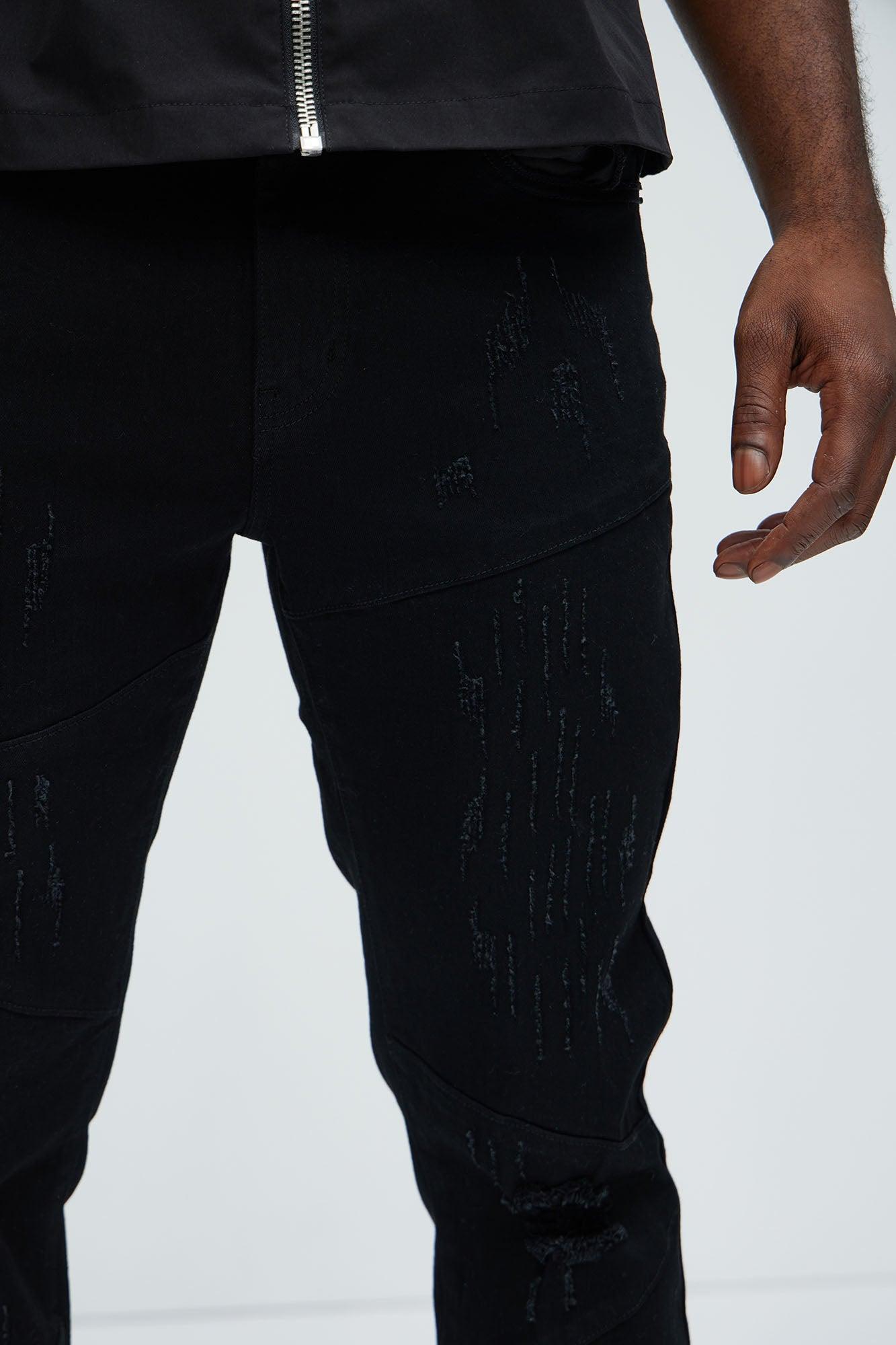 Lowkey Panel Stacked Skinny Flare Jeans - Black Product Image