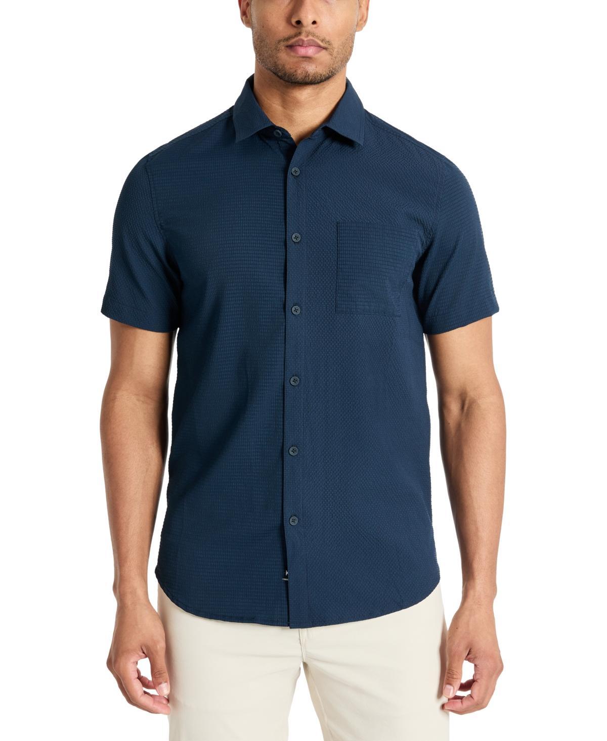 Kenneth Cole Mens Slim Fit Short-Sleeve Mixed Media Sport Shirt Product Image