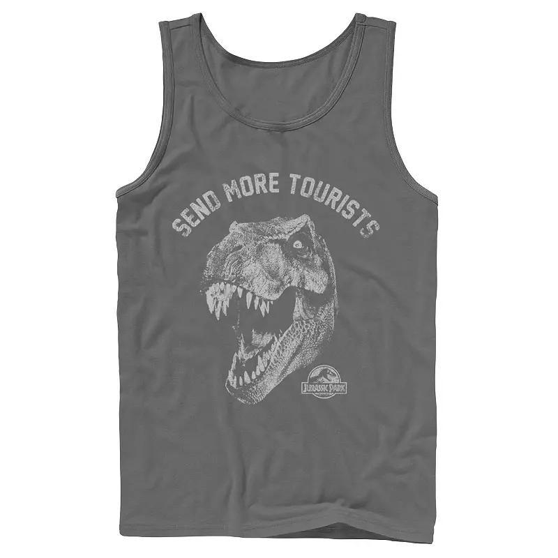 Mens Jurassic Park Tyrannosaurous Says Send More Tourists Tank Top Blue Product Image