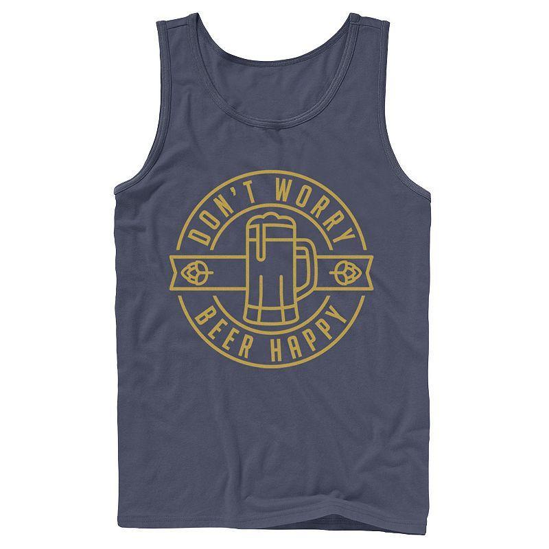 Mens Dont Worry Beer Happy Circle Tank Top Blue Product Image