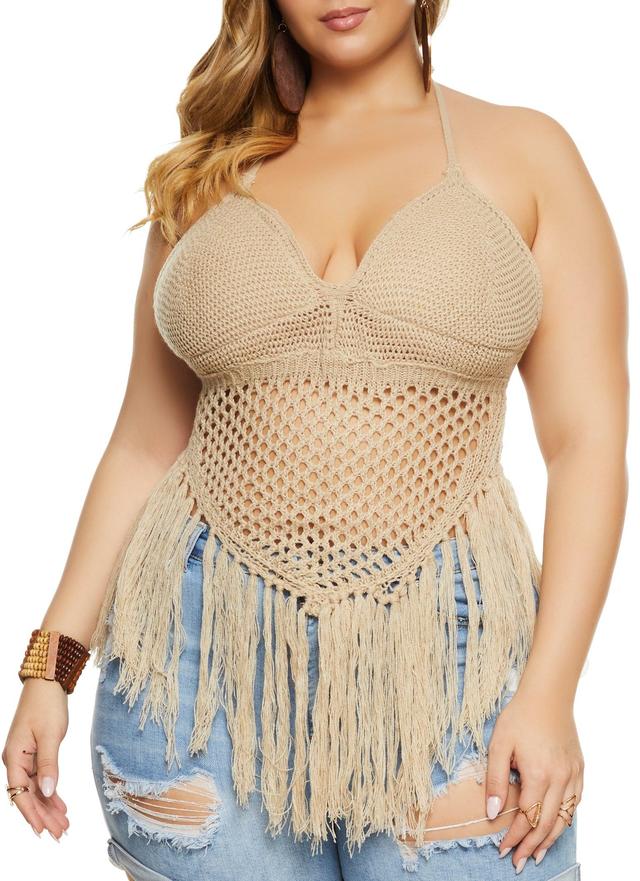 Womens Plus Size Crochet Fringe Halter Top Product Image