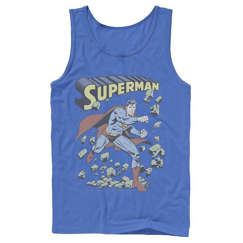 Mens DC Comics Superman With Rocks Vintage Poster Tank Top Grey Product Image