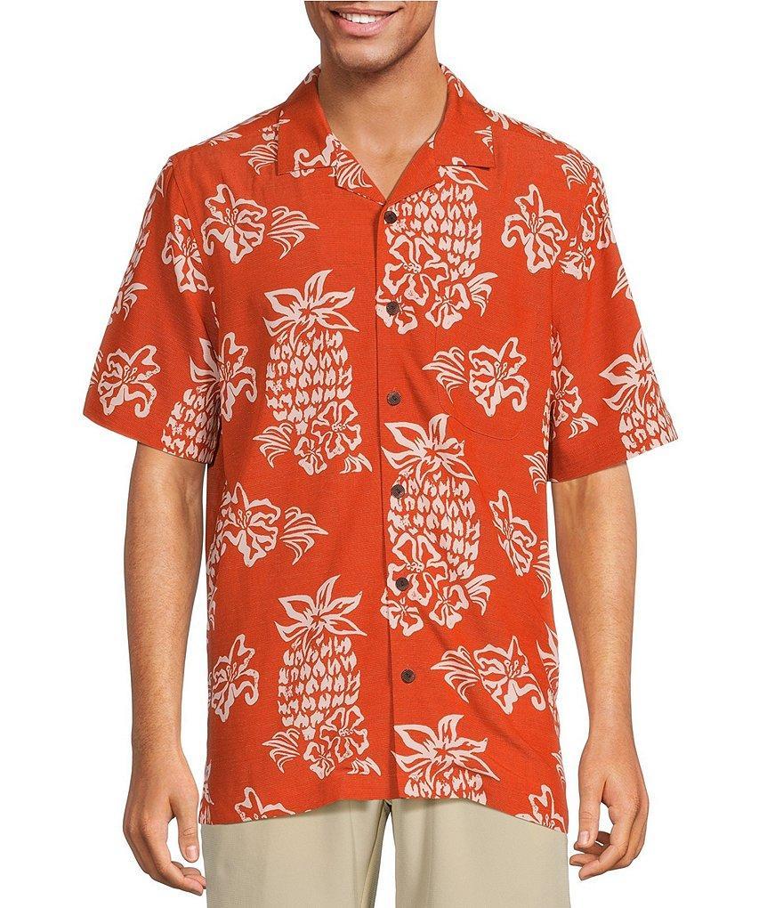 Caribbean Floral Pineapple Printed Short Sleeve Woven Shirt Product Image