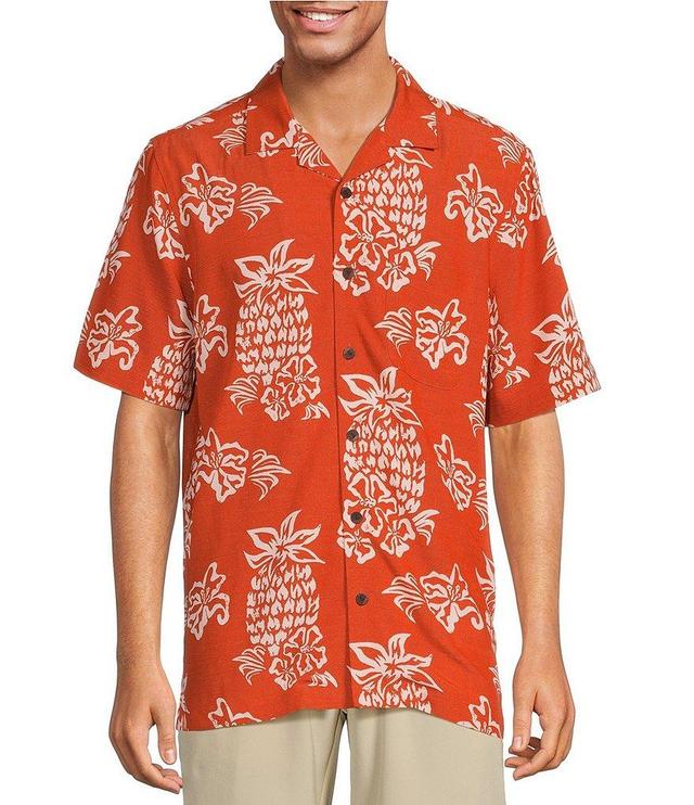 Caribbean Floral Pineapple Printed Short Sleeve Woven Shirt Product Image