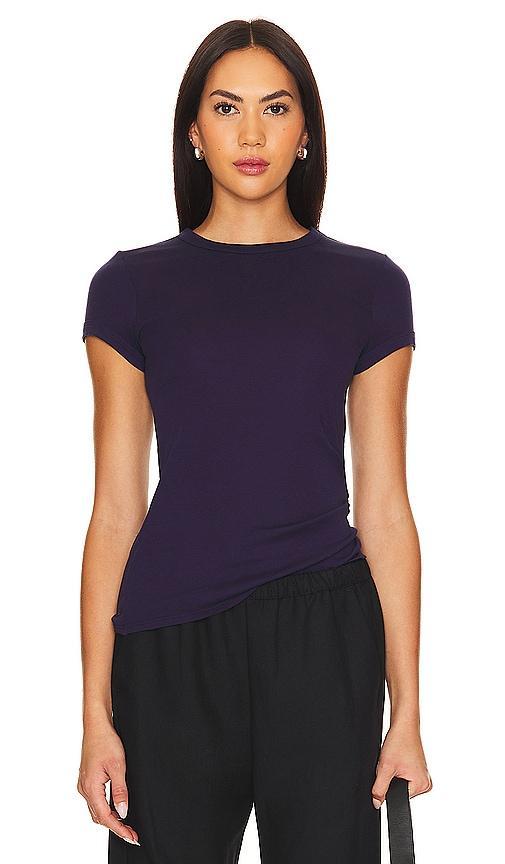 Enza Costa Supima Cotton Cap Sleeve Crew Top Navy. (also in ). Product Image