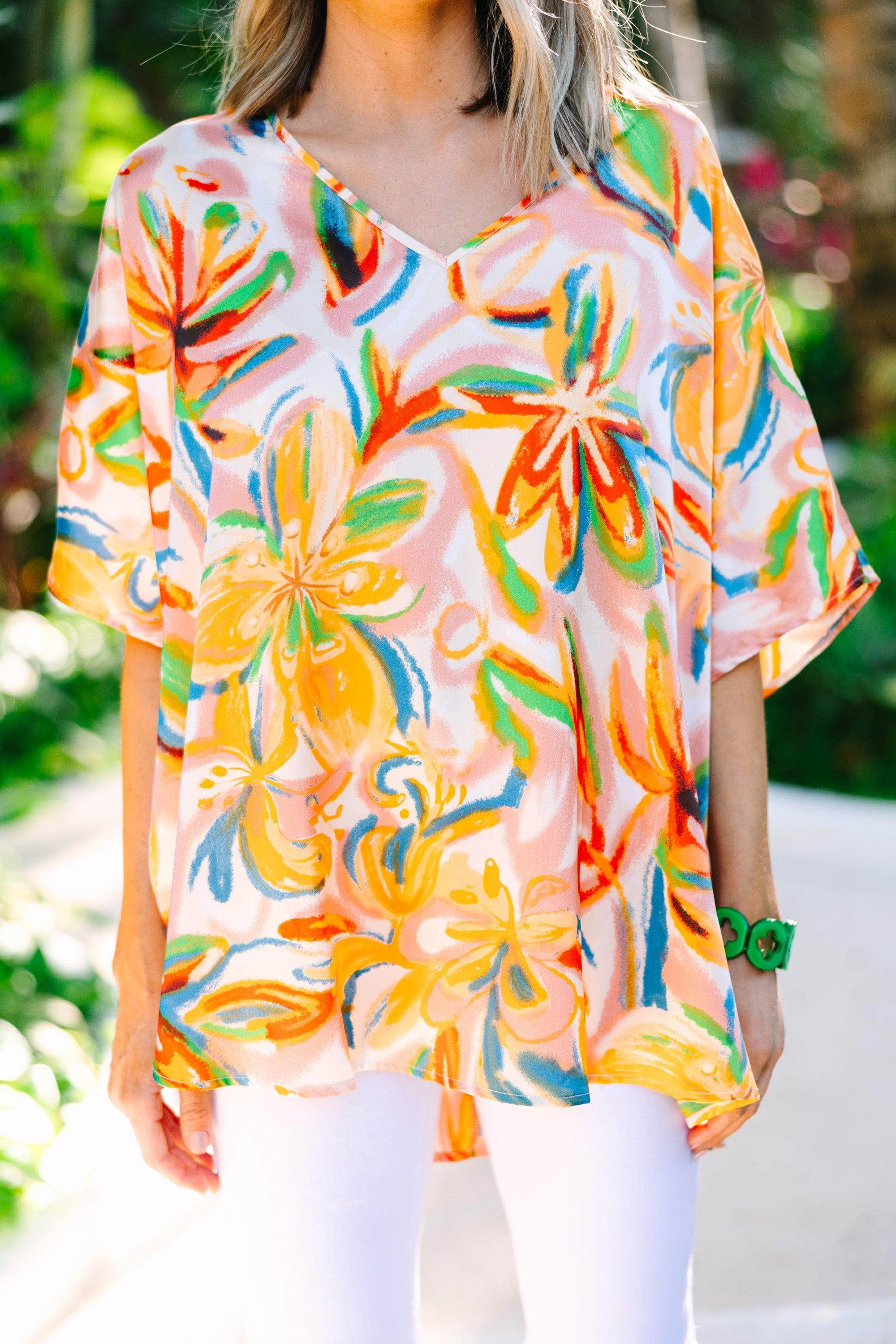 Tropical Trance Orange Floral Top Female Product Image