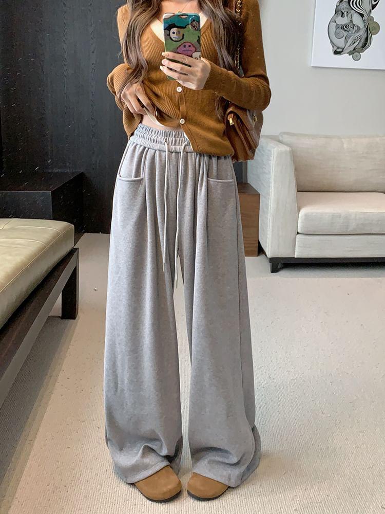 High Waist Plain Wide Leg Pants Product Image