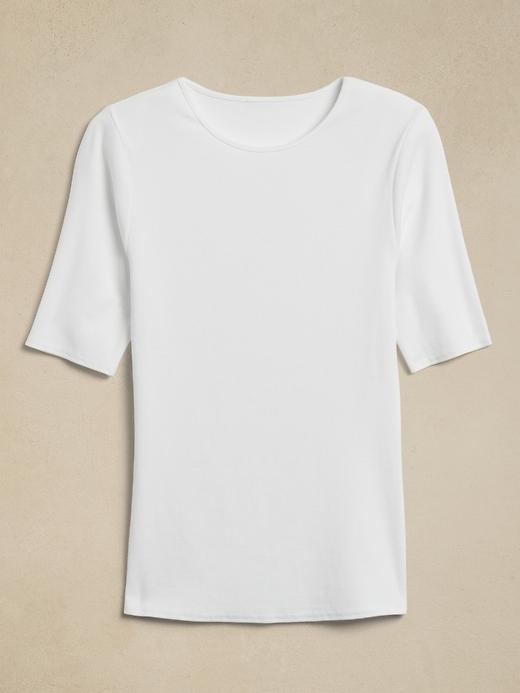 Ribbed Elbow-Sleeve T-Shirt Product Image