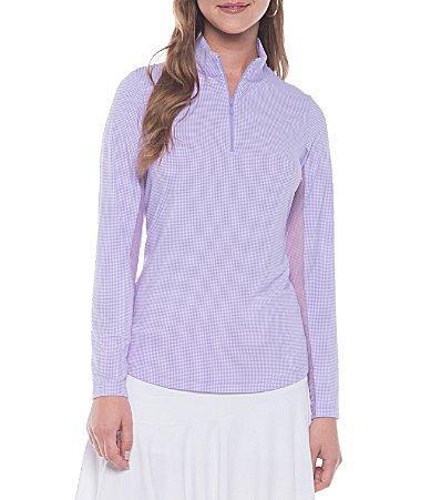 IBKUL Essential Mini Check Long Sleeve Quarter Zip Top Product Image