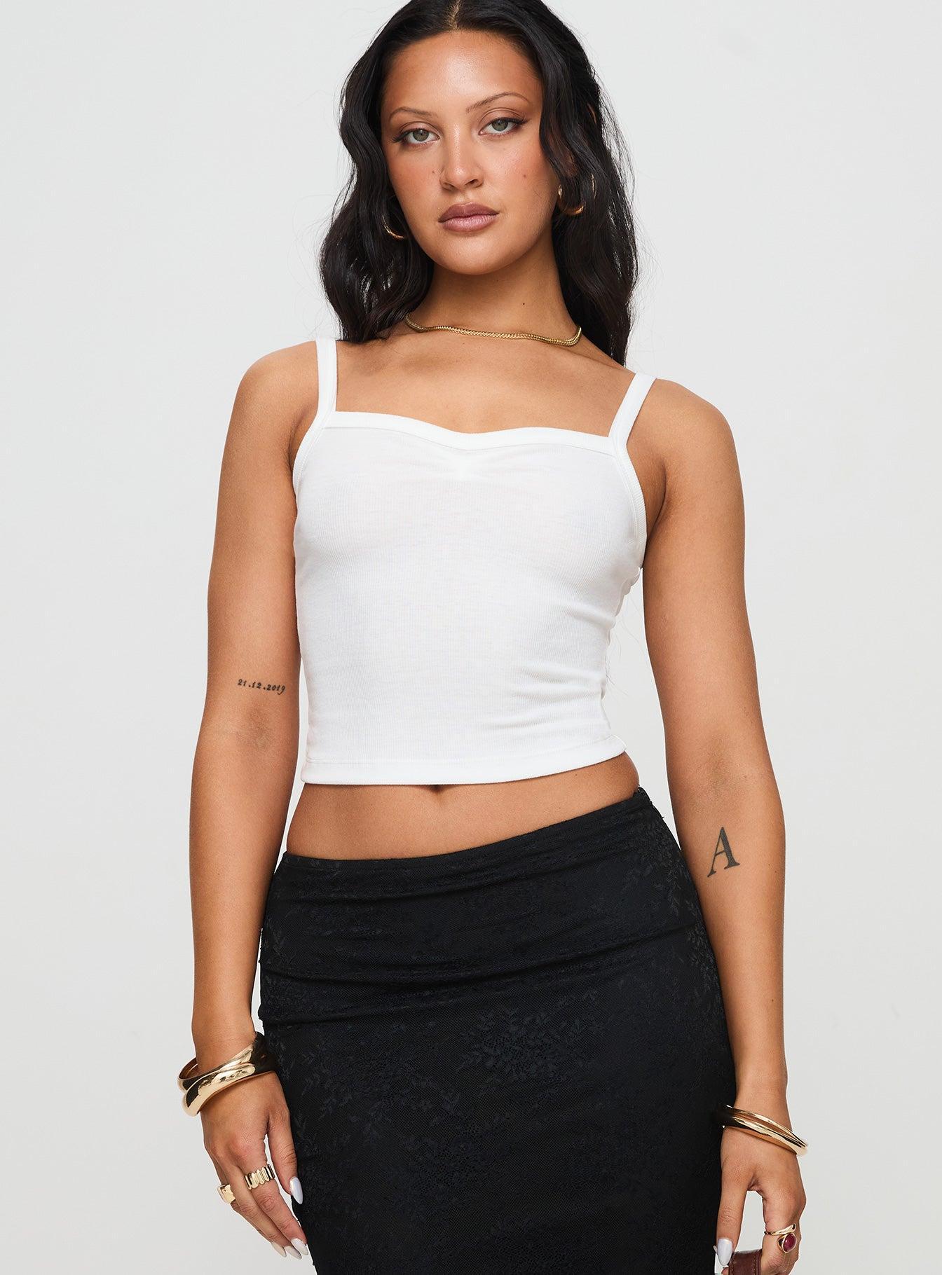 Essentials Ruched Rib Cami Top White Product Image