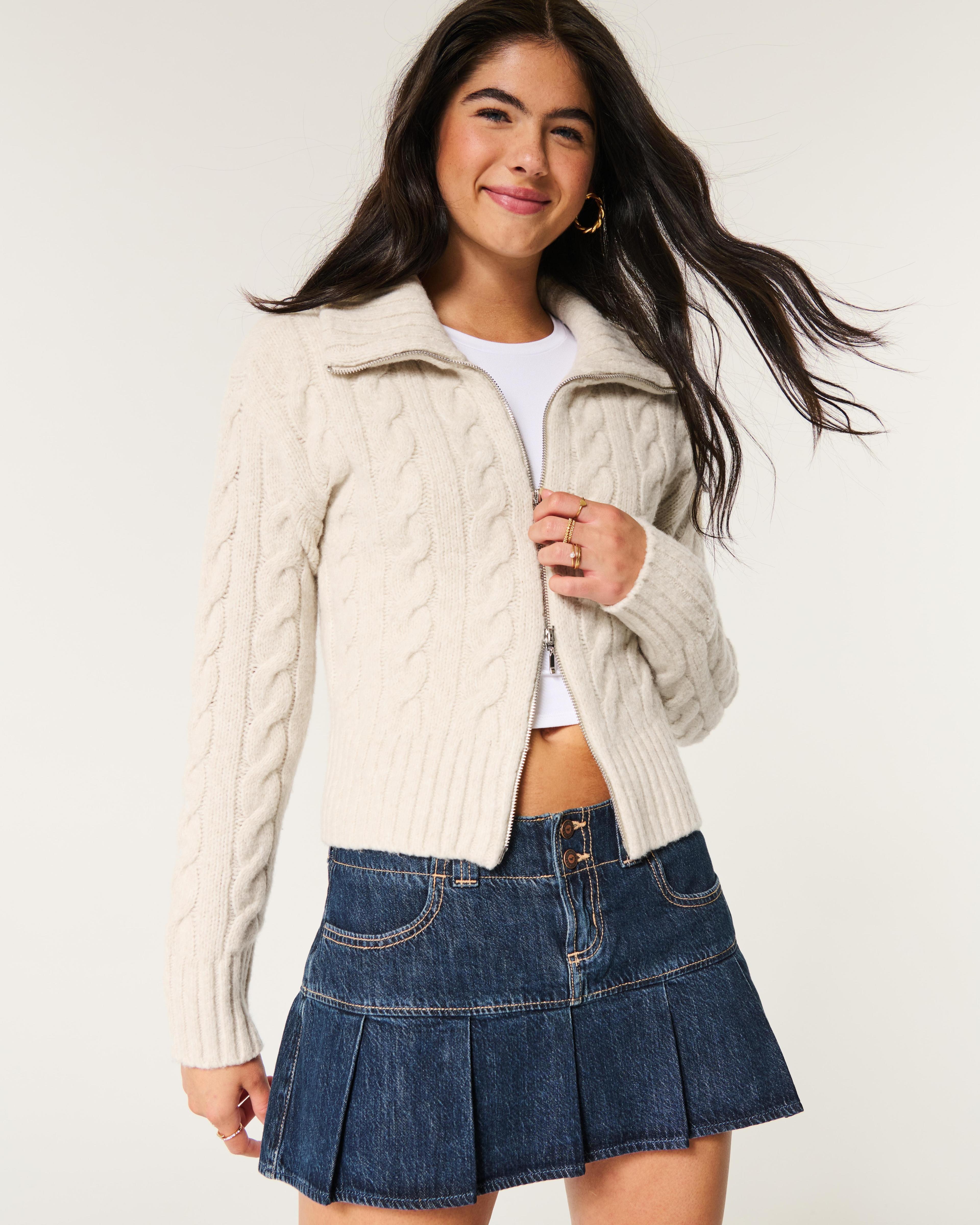 Hollister Comfy Cloud Zip-Up Cable-Knit Sweater Product Image