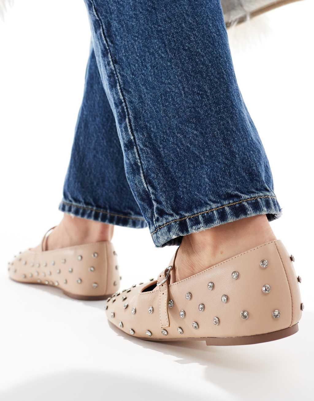 ALDO Marylina studded mary janes in beige leather Product Image