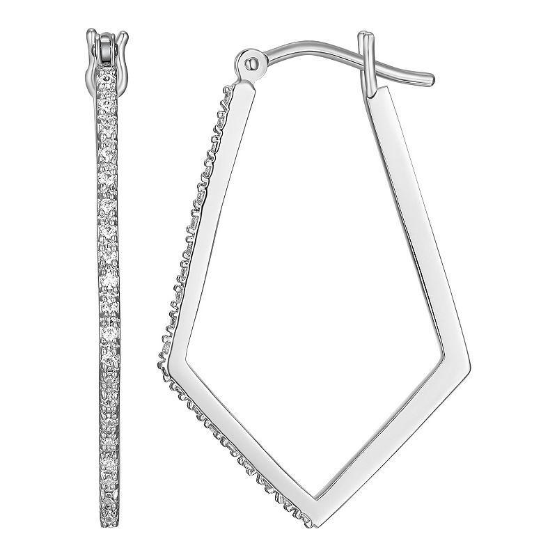 Rhodium-Plated Sterling Silver 1/4 Carat T.W Diamond Geometric Hoop Earrings, Womens Product Image