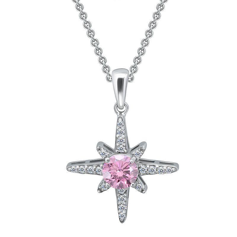 Aleure Precioso Sterling Silver Clear & Pink Cubic Zirconia Star Pendant Necklace, Womens Silver Tone Pink Product Image