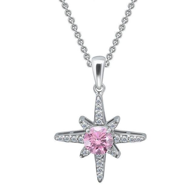 Aleure Precioso Sterling Silver Clear & Pink Cubic Zirconia Star Pendant Necklace, Womens Product Image