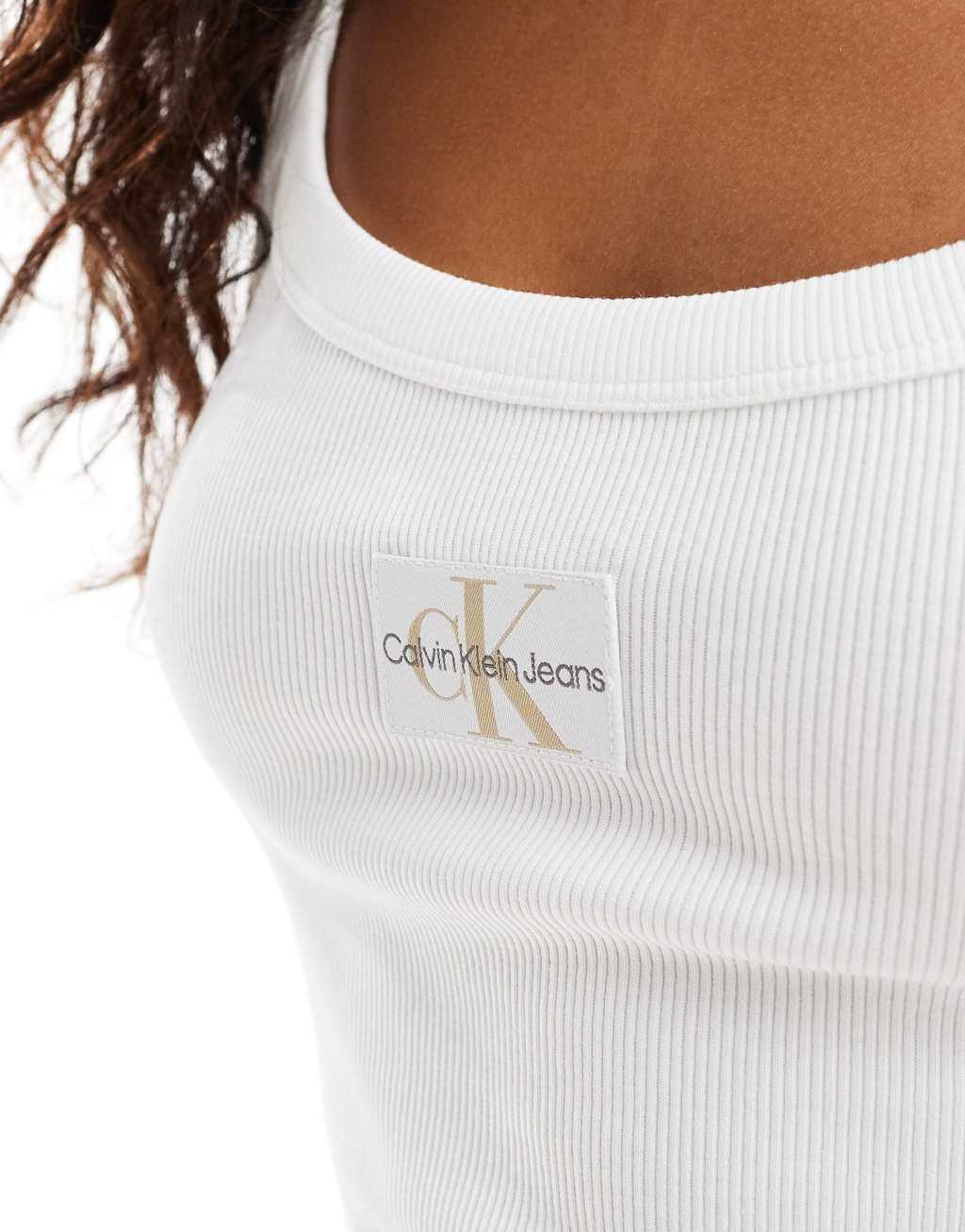 Calvin Klein Jeans rib tank top in white Product Image