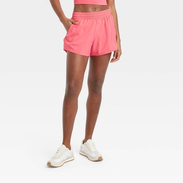 Womens Woven Mid-Rise Run Shorts 3 - All In Motion Coral XL Product Image