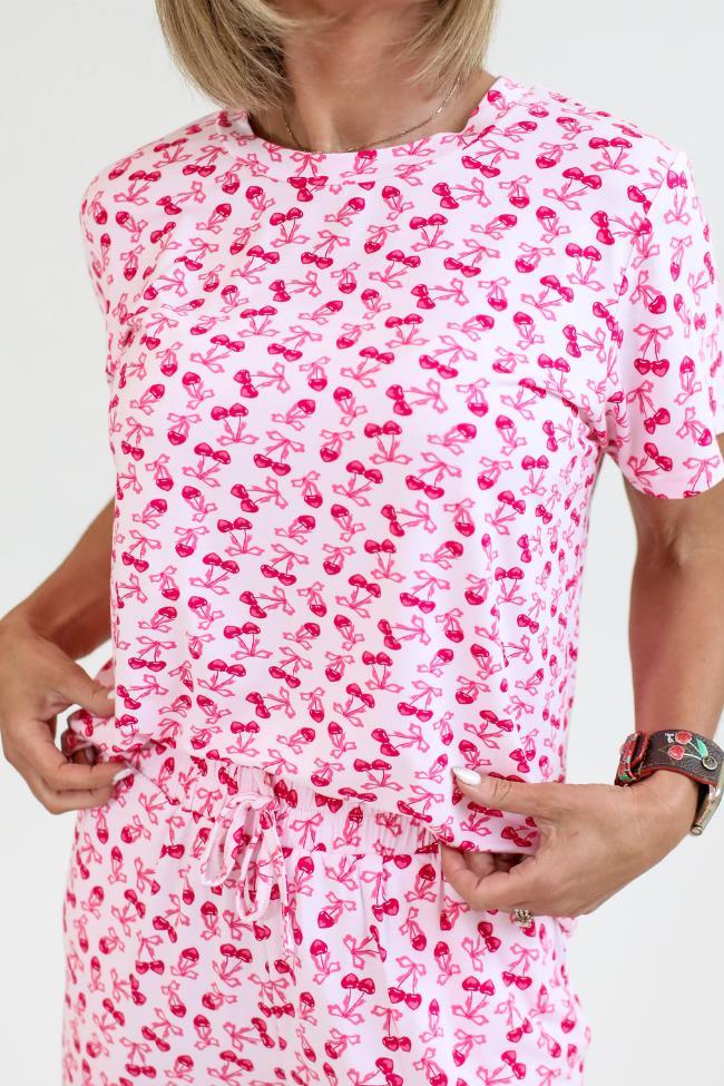 Over the Moon Cherry Hearts Pajama Top Kalee Rogers x Pink Lily Product Image