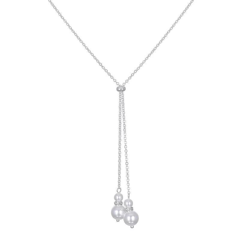 Emberly Silver Tone Tassel Simulated Pearl Necklace, Womens, White Product Image