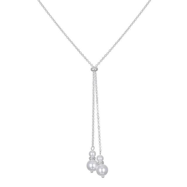 Emberly Silver Tone Tassel Simulated Pearl Necklace, Womens, White Product Image