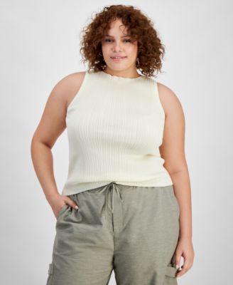 Trendy Plus Size Ribbed Boat-Neck Sweater Tank Product Image