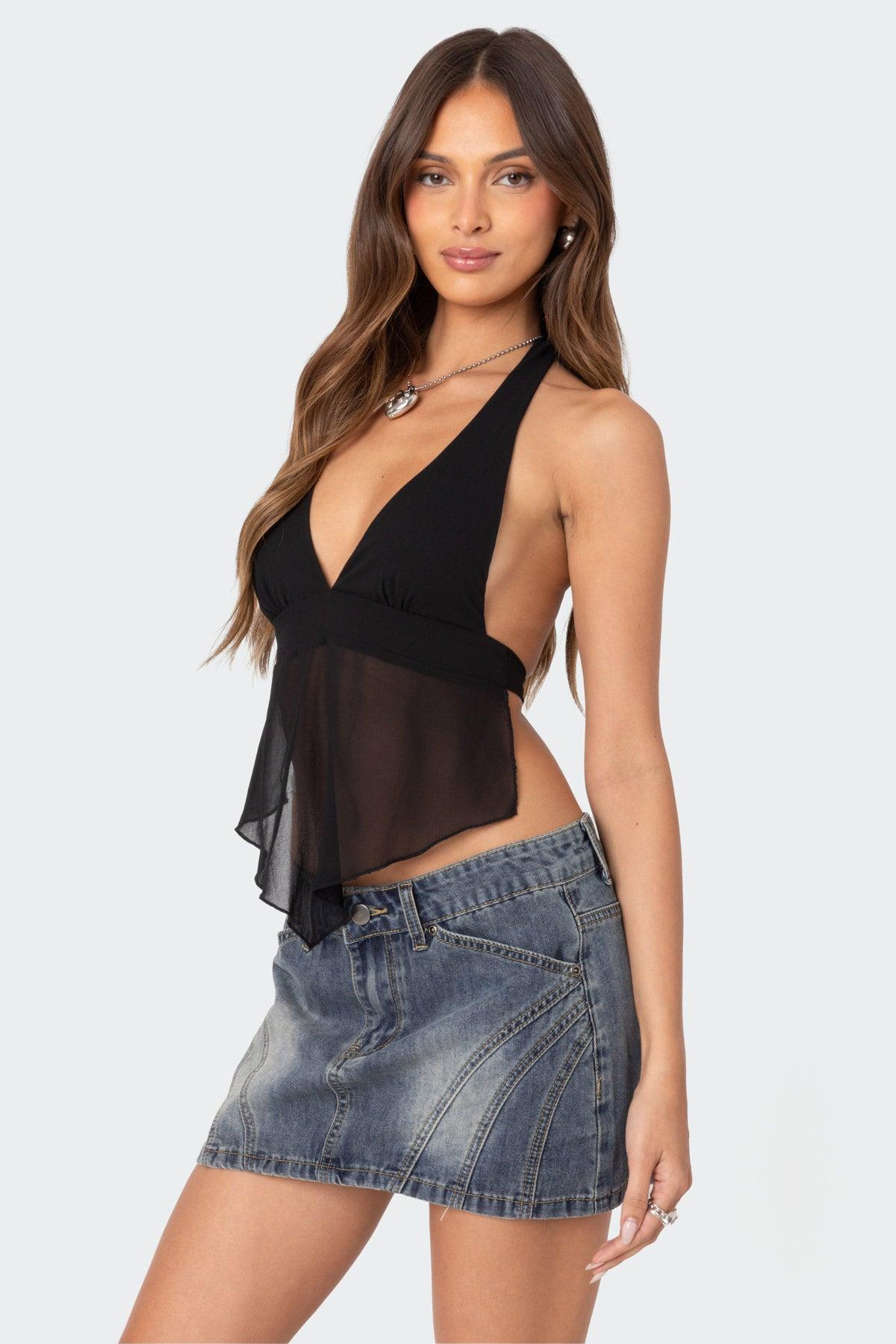 Ethereal Sheer Chiffon Halter Top Product Image