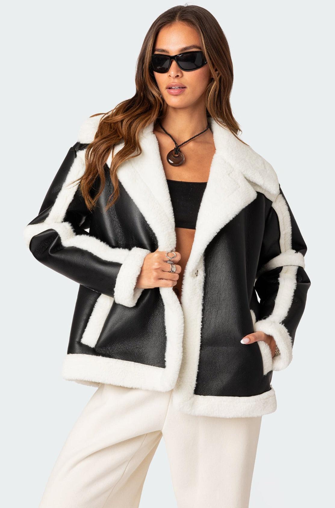 Rocki Oversized Faux Leather Shearling Jacket Product Image