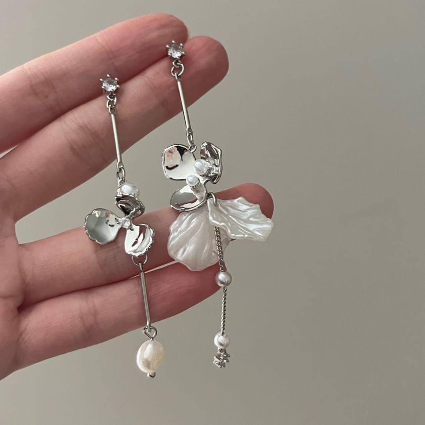 Alloy Flower Faux Pearl Drop Earrings Product Image