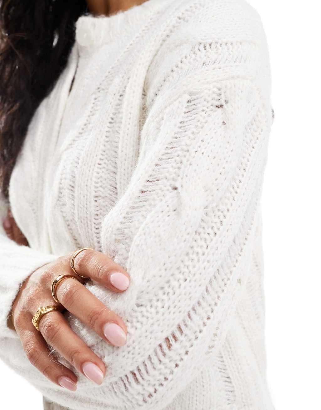 Cotton On cottage cable button through cardigan in ecru Product Image