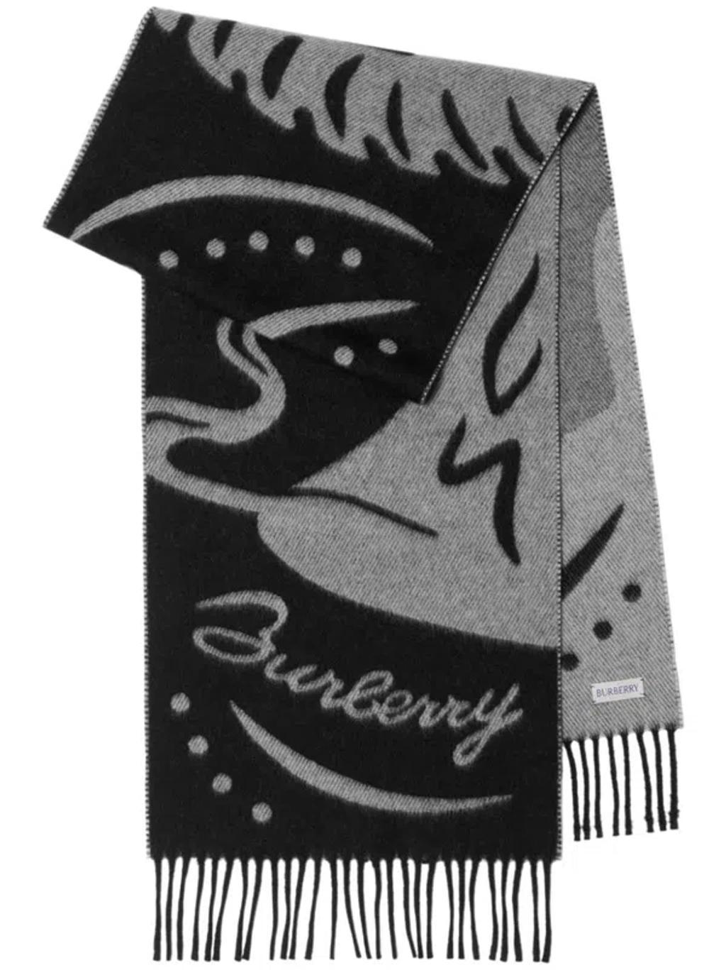 BURBERRY Mirrored Horse Cashmere Scarf In Black/white Product Image