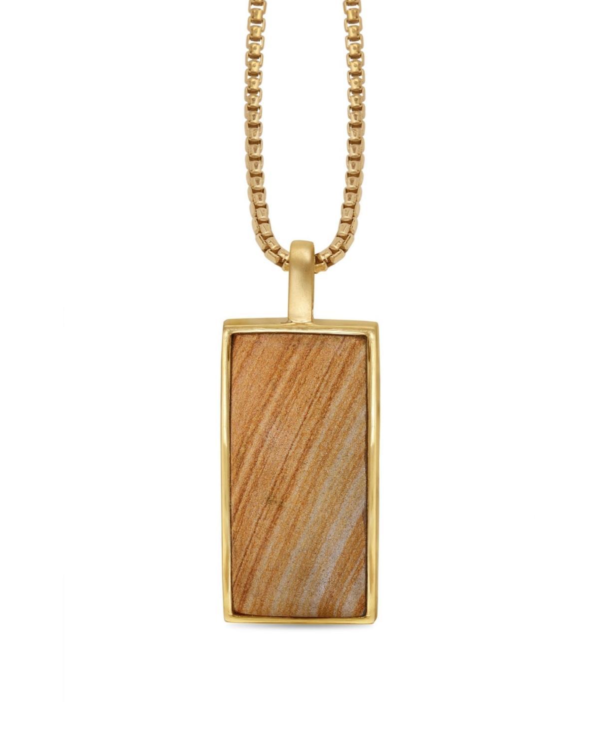 LuvMyJewelry Wood Jasper Gemstone Yellow Gold Plated Sterling Silver Men Tag With Chain Product Image