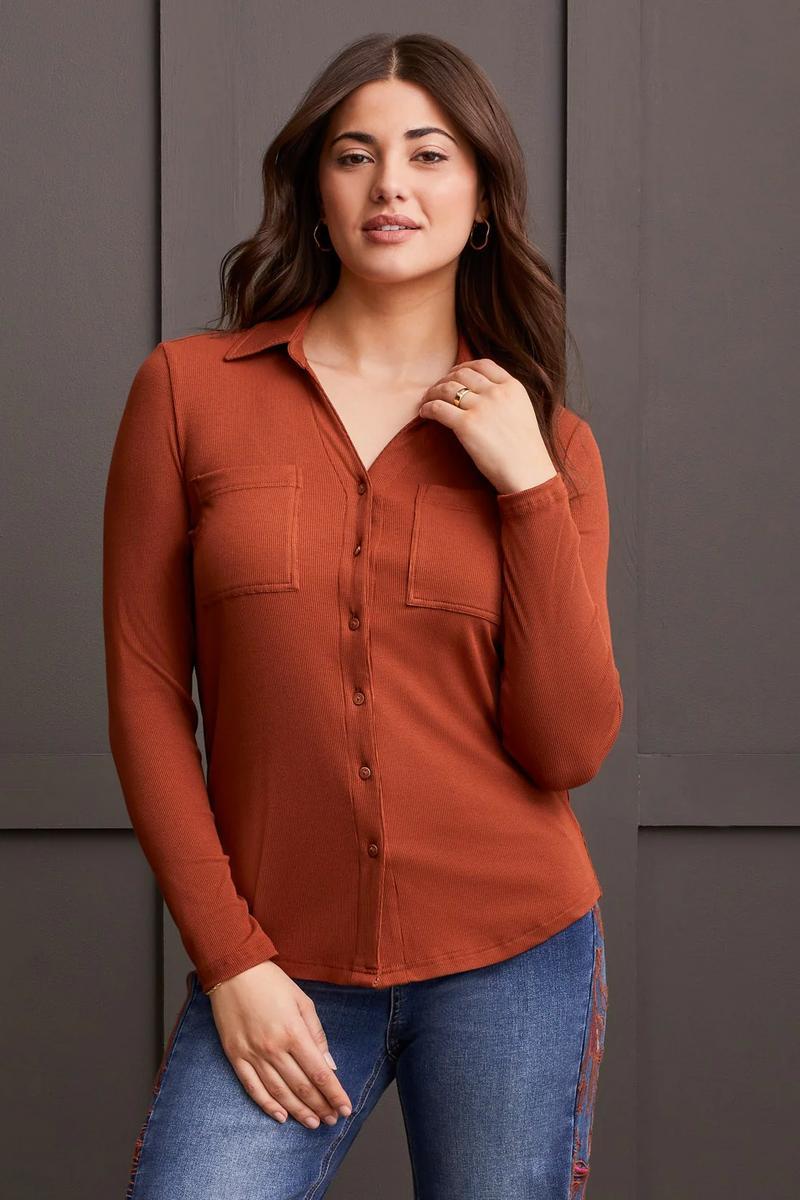 SOFT TOUCH MINI RIB BUTTON-UP SHIRT Product Image