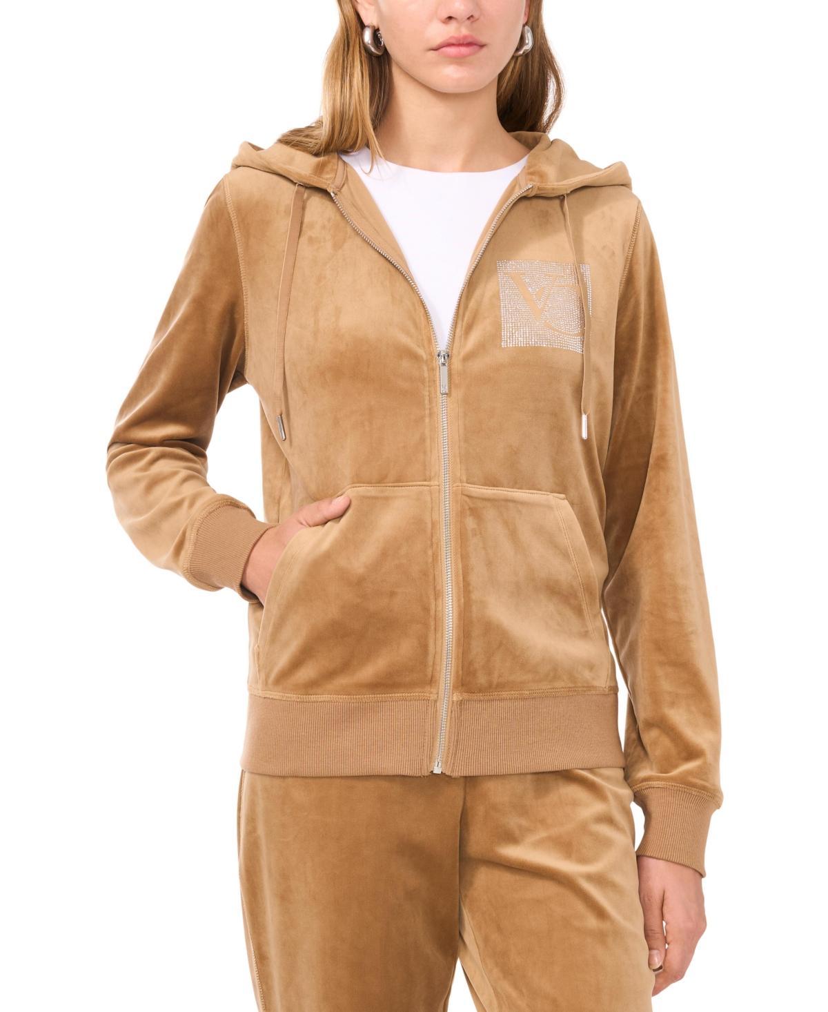 Vince Camuto Womens Velour Rhinestone-Logo Hoodie Product Image