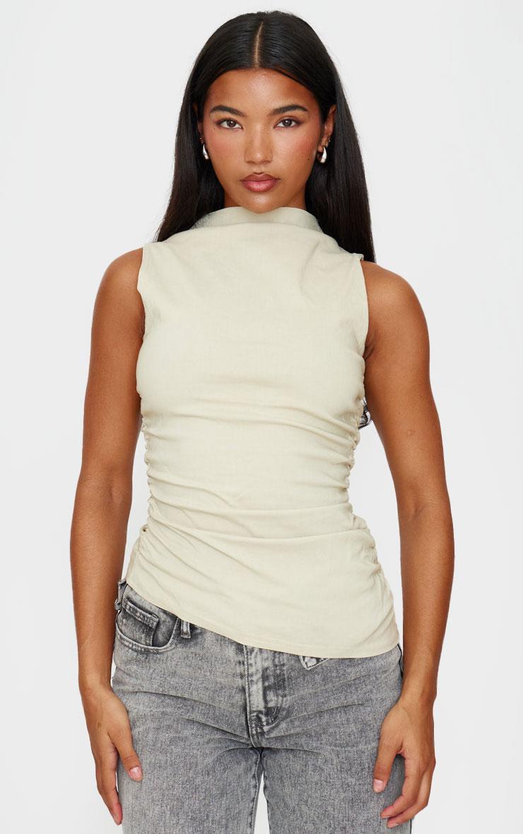 Stone High Neck Ruched Asymmetrical Long Top product image