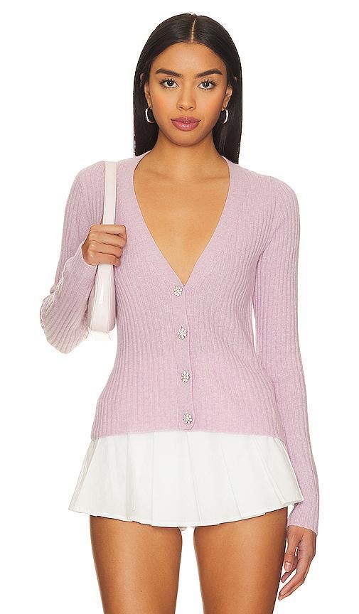 Autumn Cashmere Rib V-Neck Cardigan in Pink. - size XS (also in L, M, S, XL) Product Image