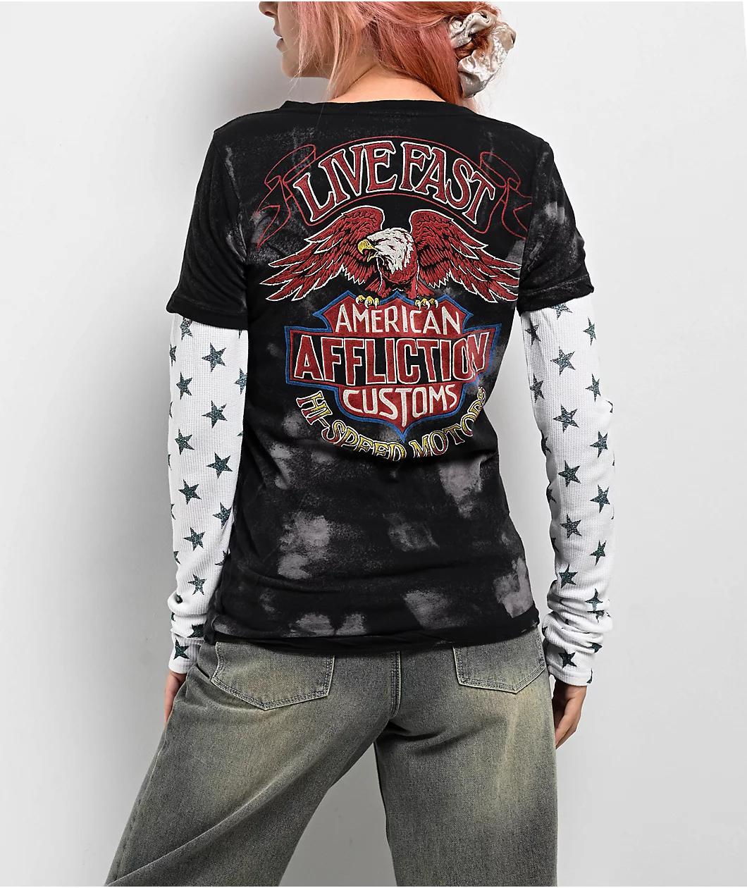 Affliction Eagle Clutch Black & White 2fer Thermal Long Sleeve T-Shirt Product Image