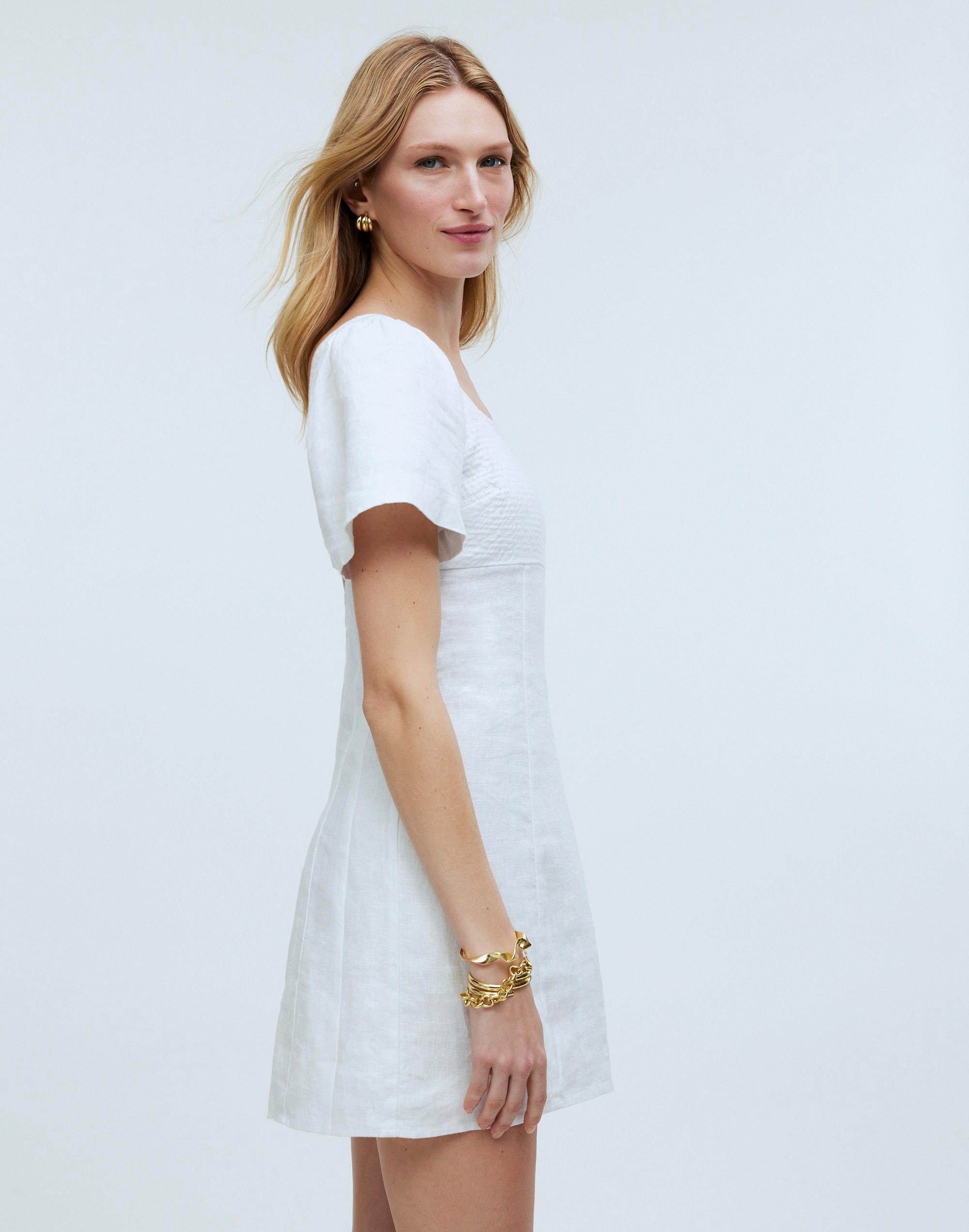 Square-Neck Mini Dress in 100% Linen Product Image