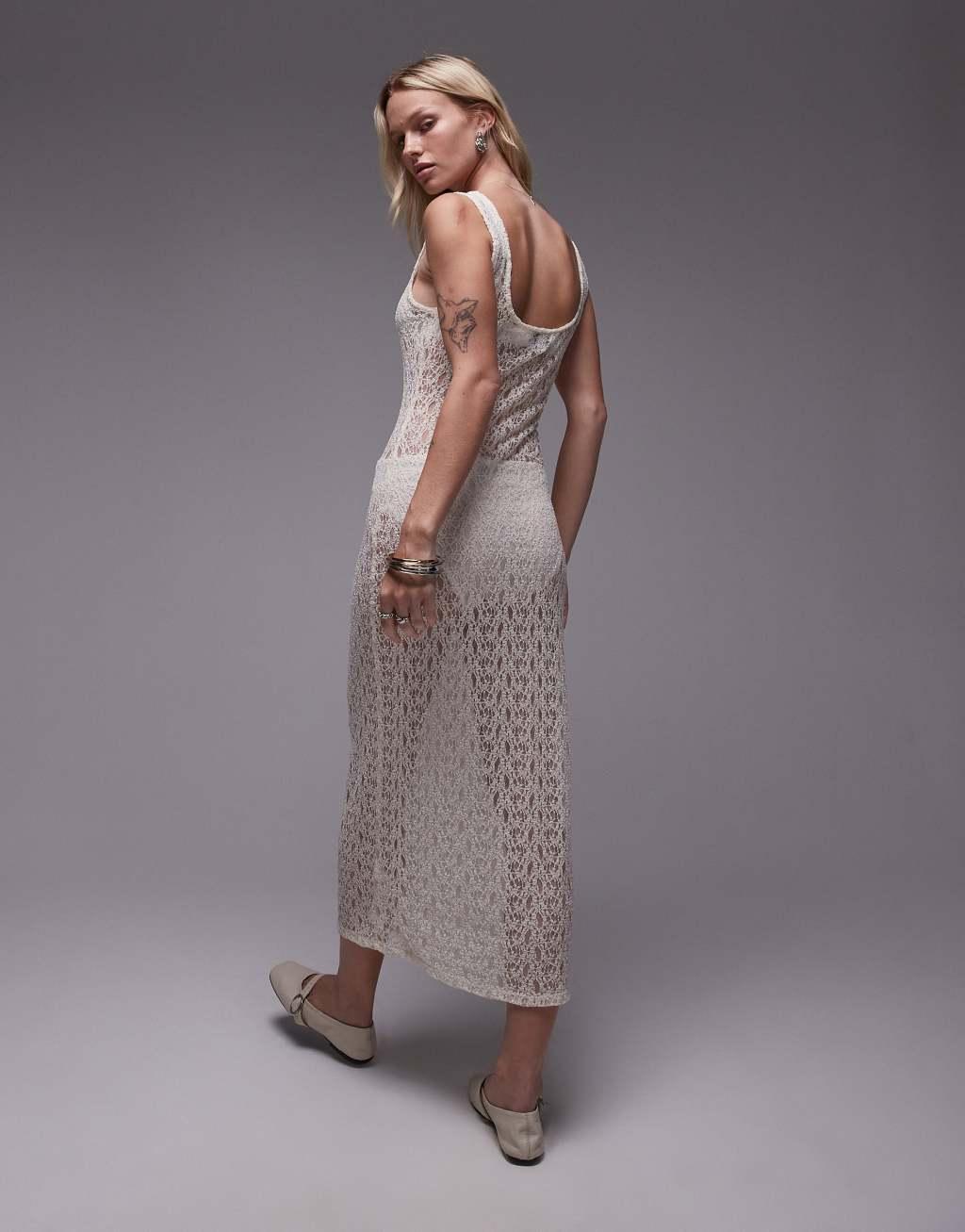 Topshop lace midi dress in ivory Product Image