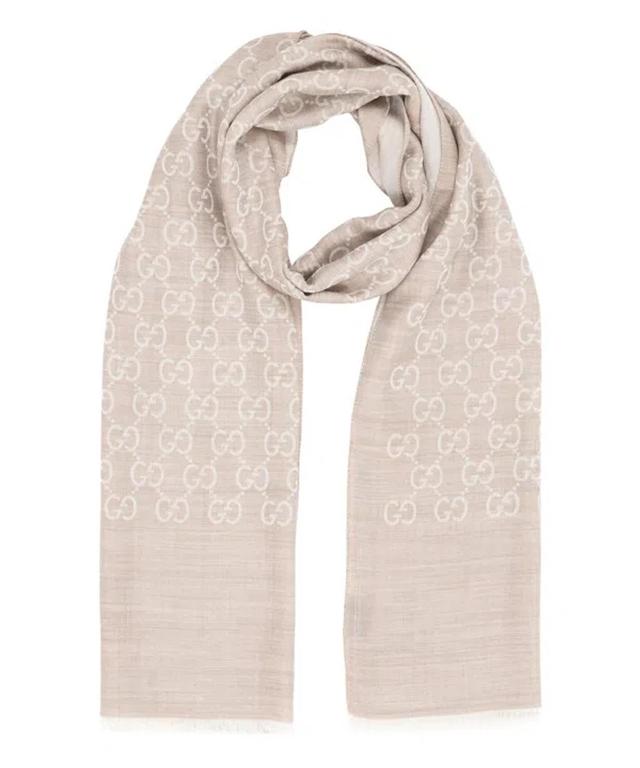 Gg Jacquard Wool Scarf In Beige Product Image