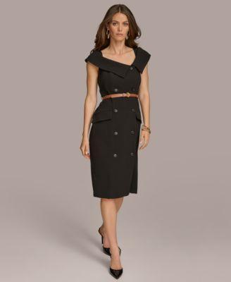 Donna Karan Womens Asymmetric-Neck Double-Breasted Dress Product Image