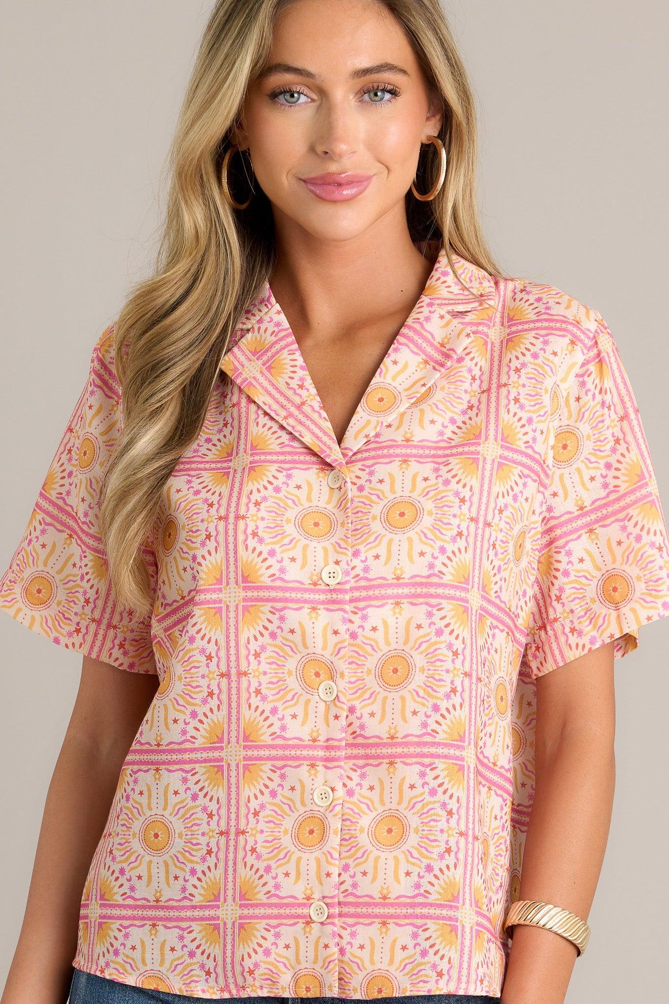 Feel The Sunshine Pink Multi Print Top Product Image