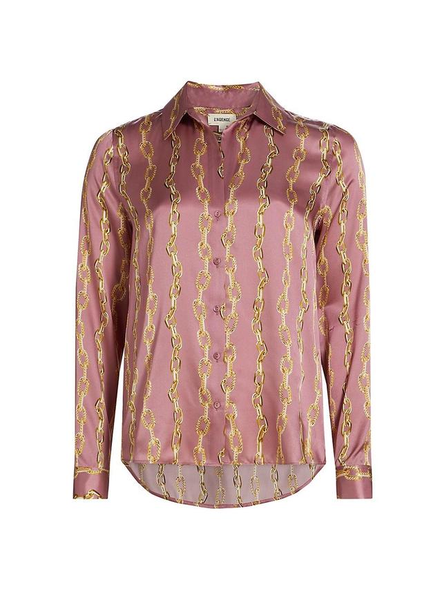 Womens Tyler Chain Print Silk Long-Sleeve shirt Product Image