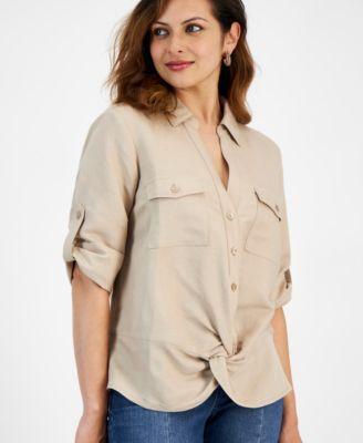 Petite Linen-Blend Twist-Hem Shirt, Created for Macy's  Product Image