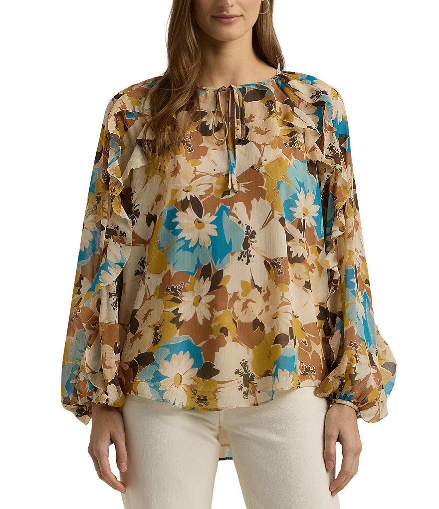 Lauren Ralph Lauren Maygia Floral Crinkle Georgette Tie-Neck Blouse Product Image