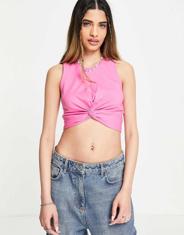 Noisy May twist front cropped top in pink Product Image